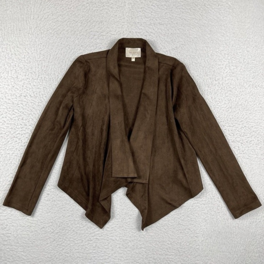 Skies Are Blue Jacket Womens XS Brown Faux Suede Open Draped Career Casual Work